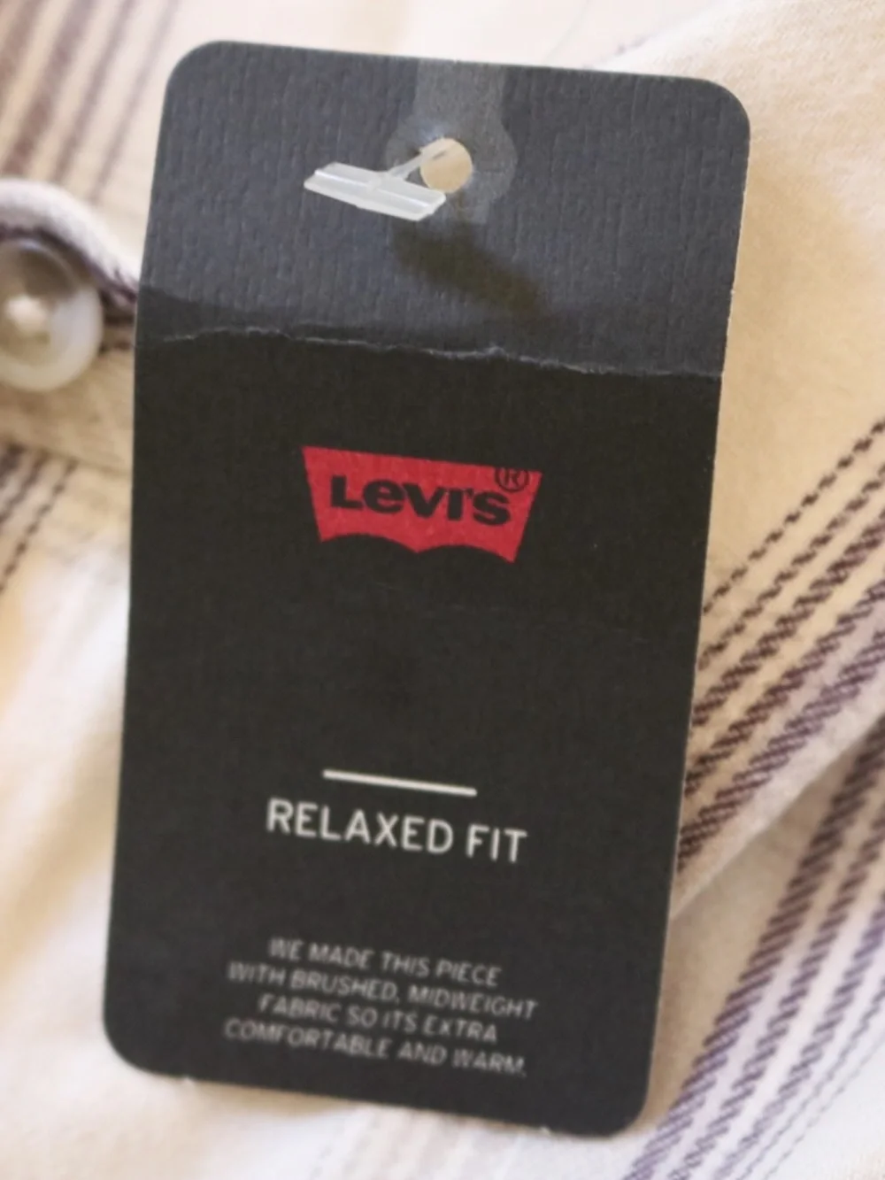 Levi's Men's XXL NWT Relaxed Fit Plaid Flannel Button-Up Shirt Cream 100% Cotton